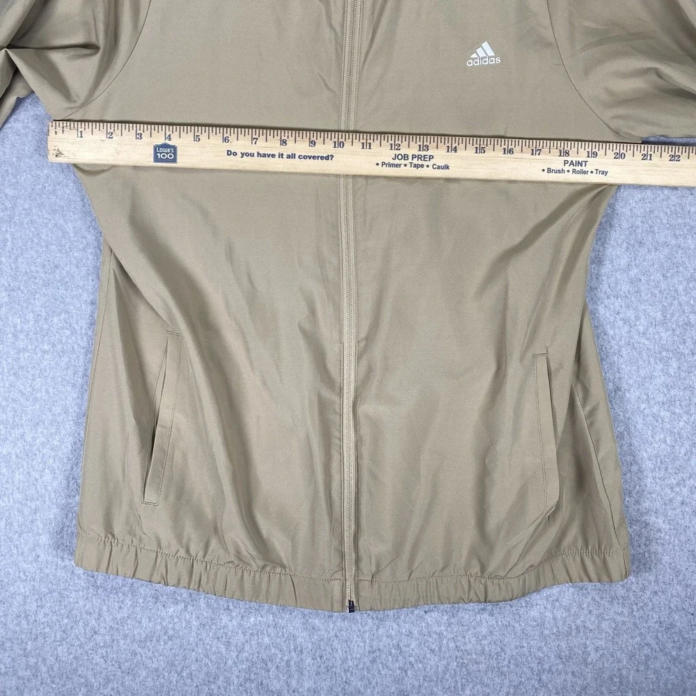 Adidas Golf Jacket Mens Large Tan Khaki Full Zip Windbreaker Lightweight Sport
